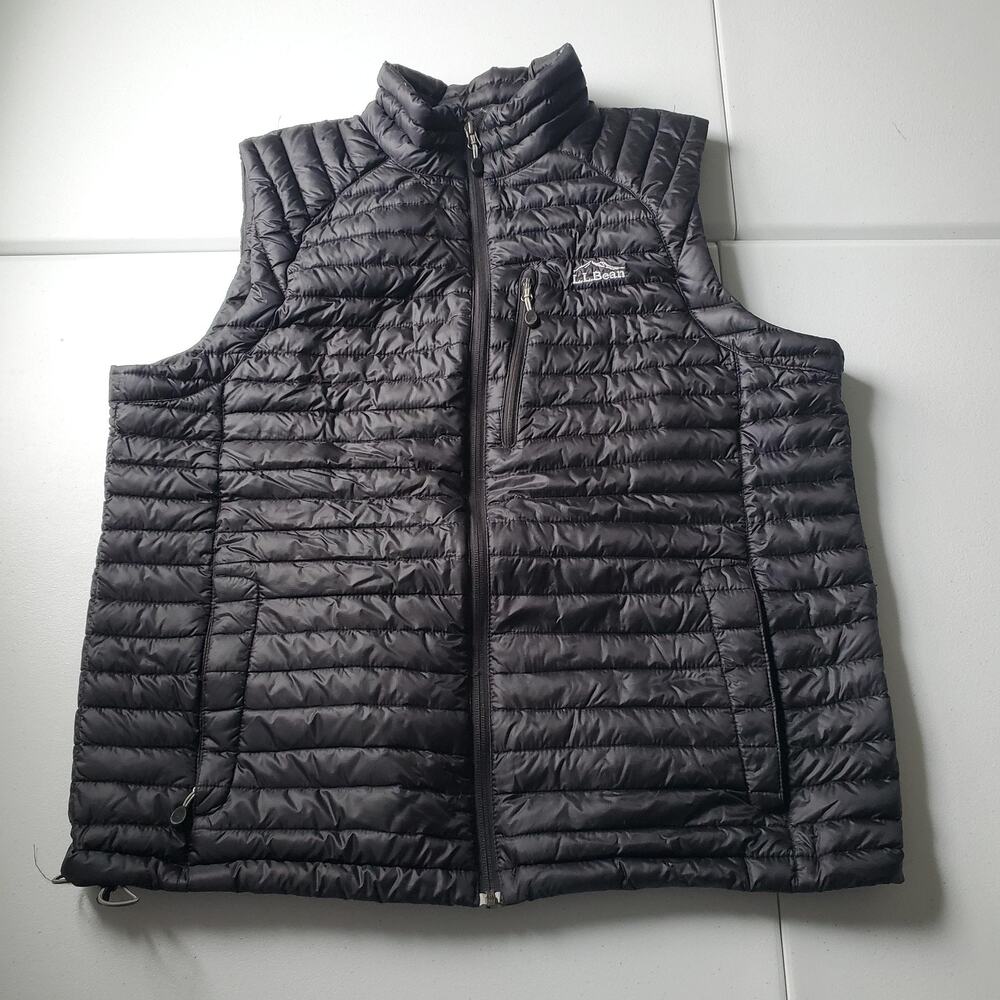 LL Bean Vest Mens Large Black Down Puffer Full Zip Lightweight Outdoor Hiking